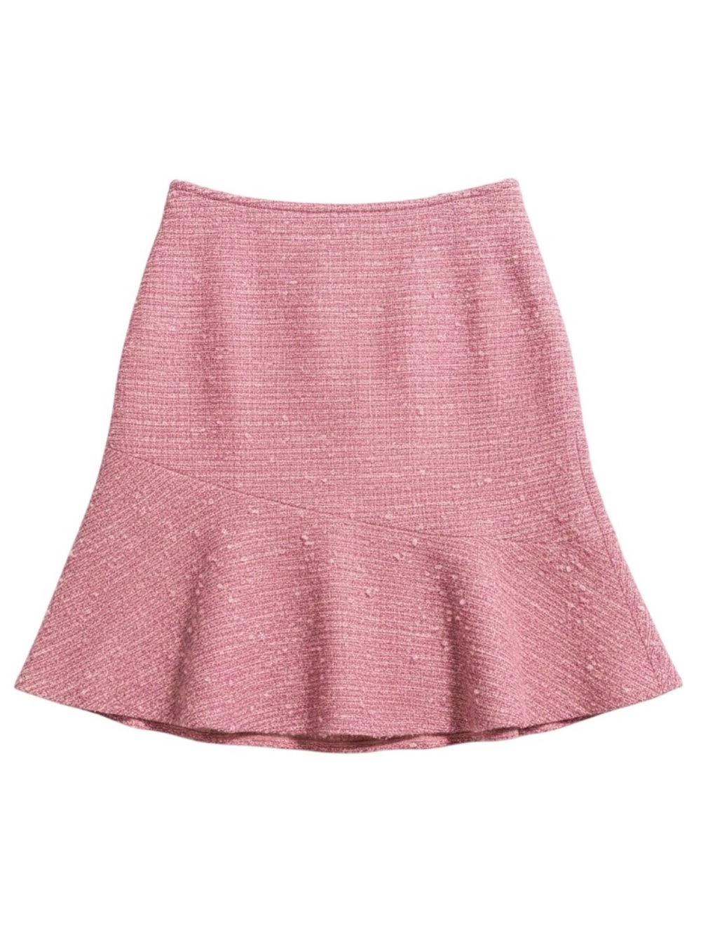 St John Couture Pink Boucle Tweed Flounce Skirt Size 4 Metallic Knit Flared Hem